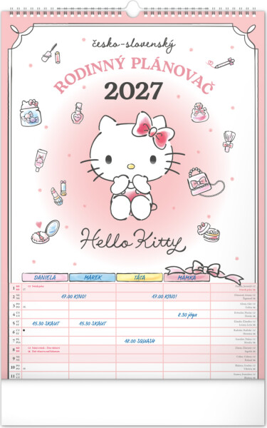 NOTIQUE Nástěnný kalendář Rodinný plánovací Hello Kitty XL 2027, 33 x 46 cm