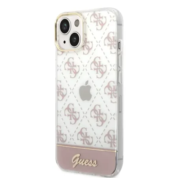 Pouzdro Guess PC/TPU Peony Glitter Script Logo iPhone 14 Plus růžové