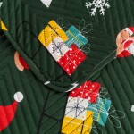 DumDekorace Prošívaný vánoční přehoz s motivem Santa Clause - zelený dekorativní přehoz Šířka: 200 cm | Délka: 220 cm