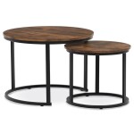 Set 2 ks stolků, MDF deska, dekor staré dřevo, kovová podnož, černý lak