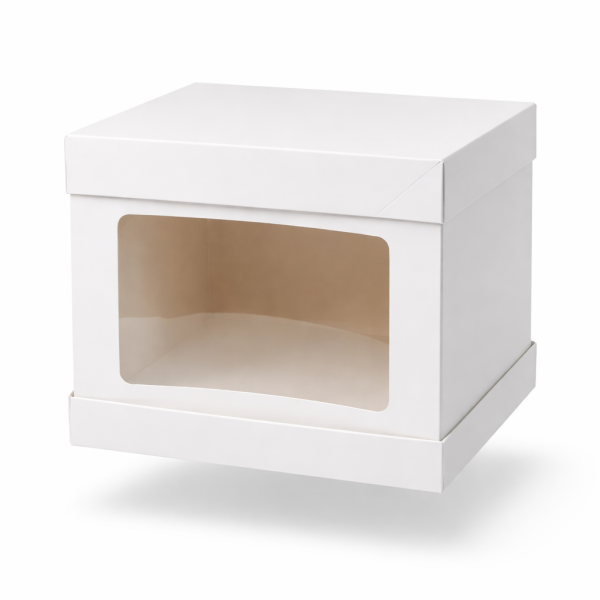 Cake star dortová krabice bílá s okénkem (33 x 33 x 30 cm)