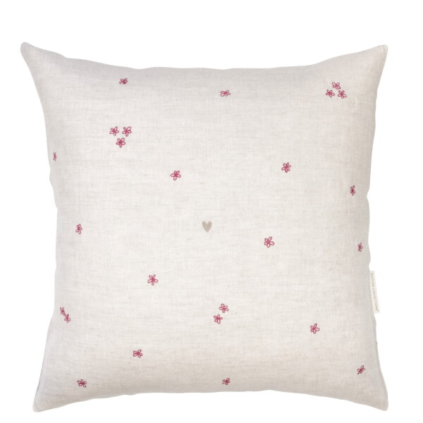Bastion Collections Lněný povlak na polštář Naturel / Rose Little flowers 60 × 60 cm, přírodní barva, textil