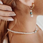 Náušnice Eloisa - broušený měsíční kámen a tyrkys, Zlatá
