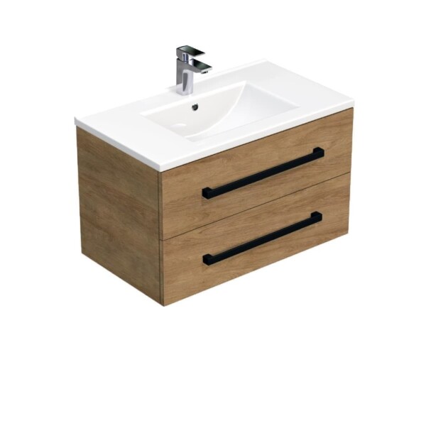 Koupelnová skříňka s černou úchytkou a umyvadlem SAT Cube Way 80x53x46 cm dub Hickory mat CUBE46C802DHMOD CUBE46C802DHMOD