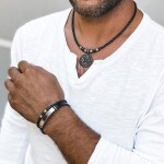 Pánský kožený náhrdelník Thomas - starožitná mince se lvem, Černá 47 cm