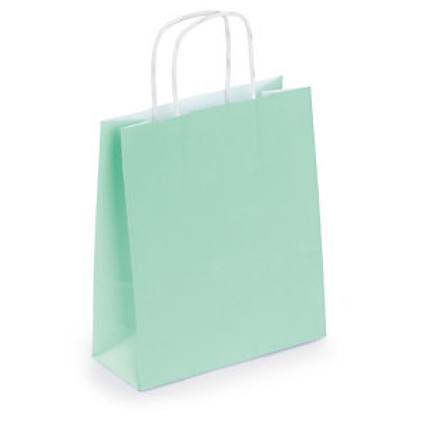 50 x Mini papírové tašky z kraftového papíru 180x220x80mm, zelené