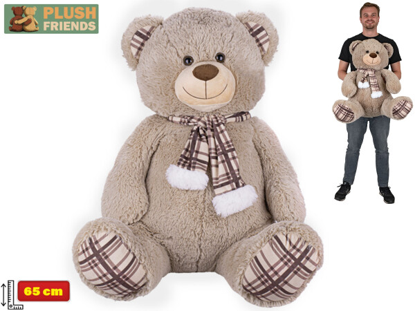 Plyšový medvěd Plush Friends sedící 65 cm se šálou