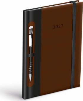 Diář 2027 T805 PU hnědý/černý - na propisku s gumkou