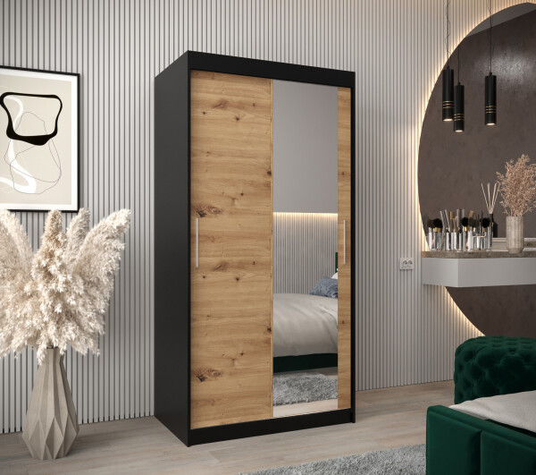Šatní skříň Abi T2 Barva korpusu: Černá, Rozměry: 100 cm, Dveře: Dub artisan