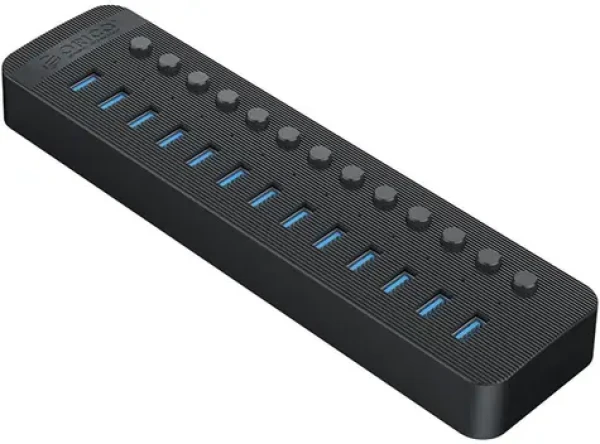 Orico USB Hub 13x USB-A s vypínači černá / USB Hub / 13x USB-A 3.0 / vypínač u každého portu / napájení 60W (CT2U3-13AB-EU-BK-BP)