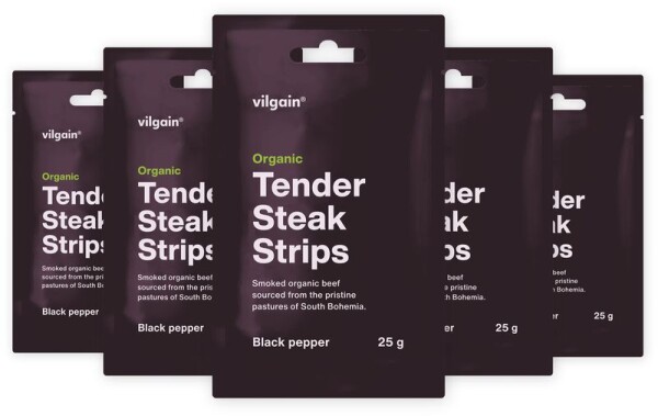 Vilgain Sušené steakové proužky BIO – 5× černý pepř 25 g