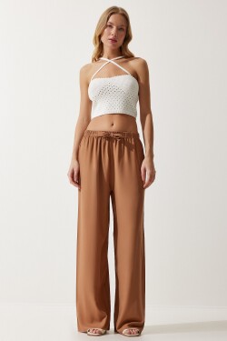 Happiness İstanbul Women's Biscuit Summer Viscose Palazzo Trousers