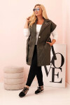 Dámská vesta Plus Size prošívaná s páskem a límcem khaki UNI