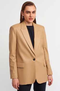 Dilvin 6871 Faux Leather Jacket-camel