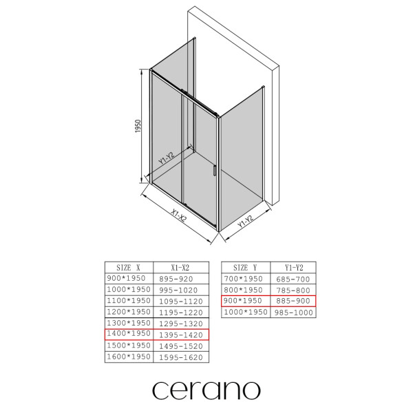 CERANO - Třístěnný sprchový kout Varone LINE U L/P - 6 mm - černá matná, transparentní sklo - 140x90x195 - posuvný CER-DY505B-90144