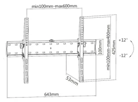 Equip TV držák na zeď černý / Držák TV / náklopný / VESA 600x400 / 37-70” / 40 kg (650332)