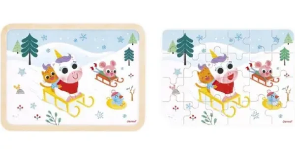JANOD Dřevěné puzzle Sáňkování