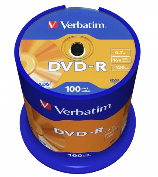 Verbatim DVD-R / Optické médium / 4,7 GB / 16x / 100 ks / cake box (43549)