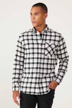 AC&Co Altınyıldız Classics Men's Black-gray Slim Fit Slim Fit Button Collar Warm Checked Winter Flannel Lumberjack Shirt