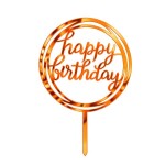 Dortisimo Zápich do dortu Happy Birthday v kruhu oranžovo-zlatý (1 ks)