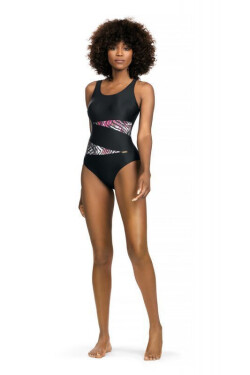 Dámské jednodílné plavky S36W19F Fashion sport černá-růžová Self