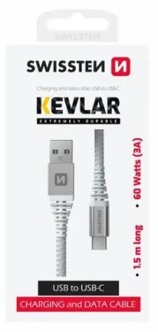 SWISSTEN ARAMID REINFORCED datový kabel USB - USB-C 1.5m bílá (71541011)