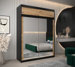 Šatní skříň Abi T3 s nástavcem Barva korpusu: Černá, Rozměry: 150 cm, Dveře: Černá