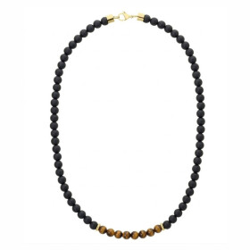 Pánský náhrdelník Sebastien - onyx, tygří oko, chirurgická ocel, Černá 45 cm