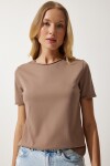 Happiness İstanbul Women Mink Crew Neck Basic Knitted T-Shirt