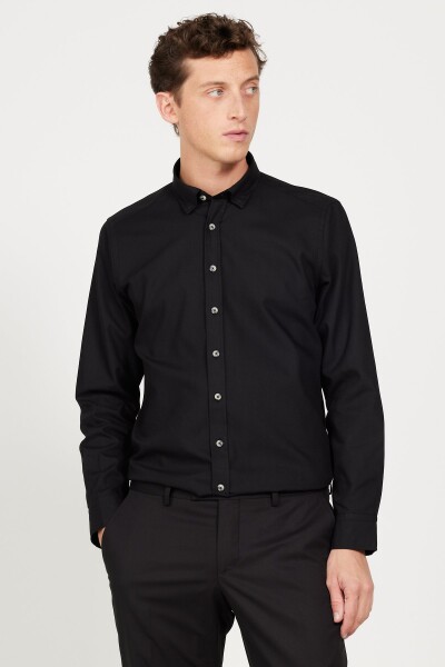 AC&Co Altınyıldız Classics Men's Black Slim Fit Slim Fit Buttoned Collar Flannel Lumberjack Winter Shirt