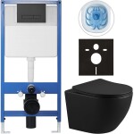 CERANO Kompletní podomítkový WC set Lite/Cesso - černá matná - WC tlačítko Slim, černé matné - předstěnová instalace/sádrokarton - 49x36 cm - 8050BD49