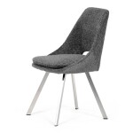 Židle jídelní, šedá látka, kovové nohy, broušená nerez.