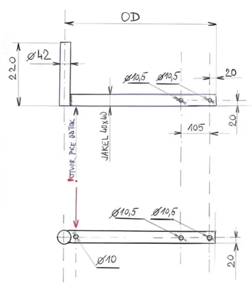 CSAT KBV370+2Z5M / Konzola na stožár / Délka 22 cm / Odsazení 37 cm (KBV370+2Z5M)