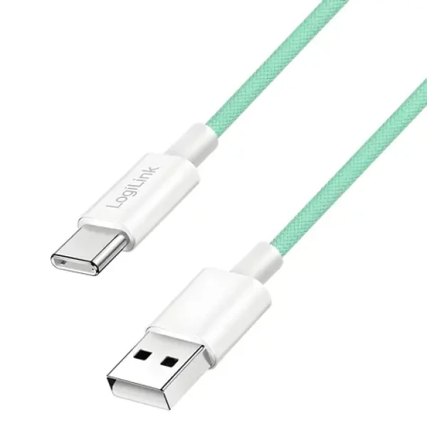 LogiLink USB-A - USB-C 1,5m zelená / Nylonový kabel / USB 2.0 / 60 W / Rychlonabíjení (CU0328)