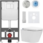 CERANO Závěsné WC s bidetem Basic/Cronus Premium - bílá lesklá - WC tlačítko Maxio/Bílá - závěsné - předstěnová instalace - 59,3x38,4 cm