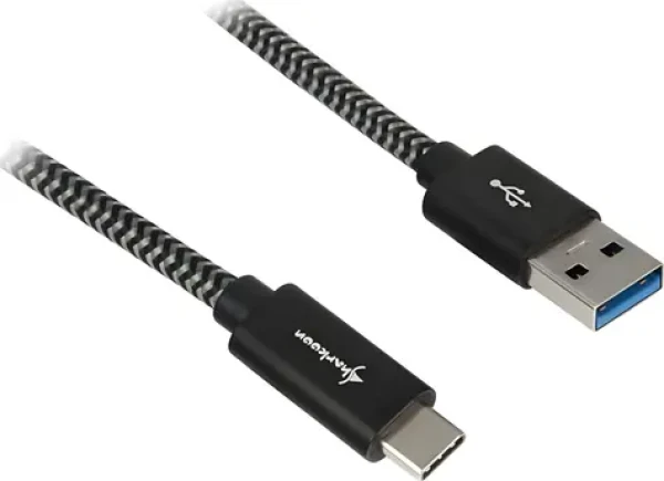 Sharkoon USB-A (M) - USB-C (M) 1 m černá/šedá / Kabel / USB 3.2 Gen 2 / 10 Gbps / Opletený hliníkový plášť (4044951027040)