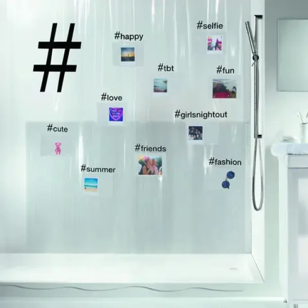 SPIRELLA HASHTAG sprchový závěs s motivem čirý / 180 x 200 cm / PEVA
