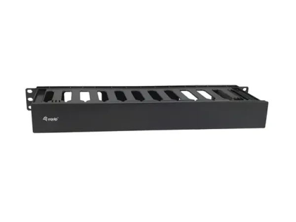 Equip 19" černá / Vyvazovací kabelový panel / 1U / odnímatelná zadní deska / ABS (327318)