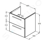 IDEAL STANDARD - i.Life B Umyvadlová skříňka 60x63x51 cm, 2 zásuvky, matná bílá T5270DU
