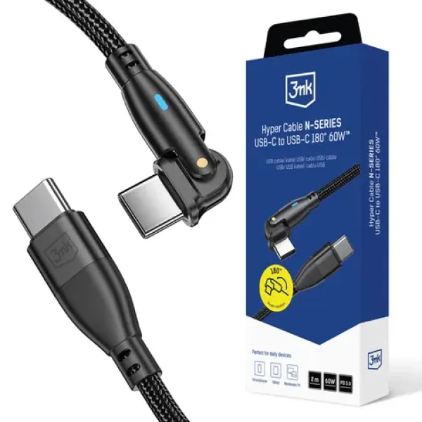 3mk Hyper kabel N-SERIES USB-C na USB-C 2m 20V/3A 60W černá / otočná (5903108680165)
