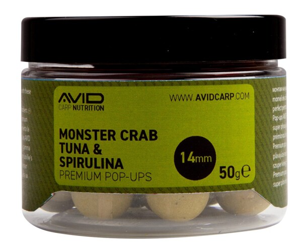 Avid Plovoucí boilie Premium Pop-Ups Monster Crab-Tuna & Spirulina 14mm 50g,Avid Plovoucí boilie Premium Pop-Ups Monster Crab-Tuna & Spirulina 14mm 50