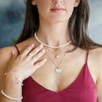 Stříbrný náhrdelník s perlou a zirkony Enrica - říční perla, stříbro 925/1000, 44 cm + 9 cm (prodloužení) Bílá