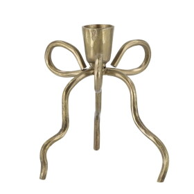 Chic Antique Kovový svícen Bow Antique Brass 14 cm, béžová barva, měděná barva, kov