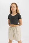 DEFACTO Girls' Slim Fit Crew Neck Basic Ribbed Camisole Short Sleeve T-Shirt