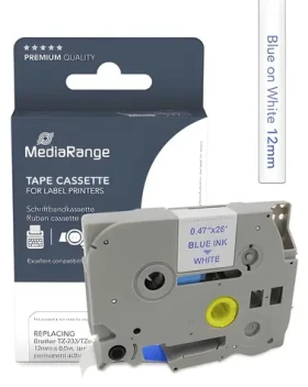 MediaRange kompatibilní páska s Brother TZ-233/TZe-233 / bílý podklad / modrý tisk / šířka 12 mm / délka 8 m (MRBTZ233)