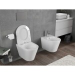 MEXEN/S - Rico Závěsná WC mísa Rimless Tornado včetně sedátka s slow slim, duroplast, bílá lesk 30720300T