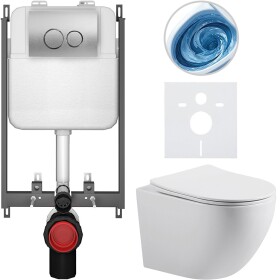 CERANO Kompletní WC set Basic/Cesso - bílá lesklá - WC tlačítko Dualo/Stříbrná - pro zazdění - 49x36 cm - 8050BD85981