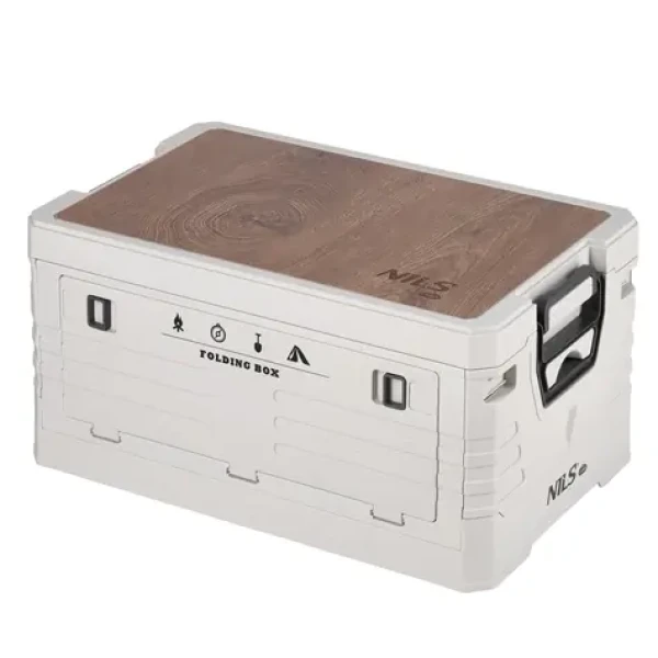 NILS Camp NCB4002 Skládací box 2v1 s víkem a dřevěnou deskou 32L béžový (5908261682209)
