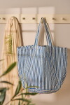 Ib Laursen Prošívaná bavlněná taška Stripes Off White/Blue, modrá barva, textil