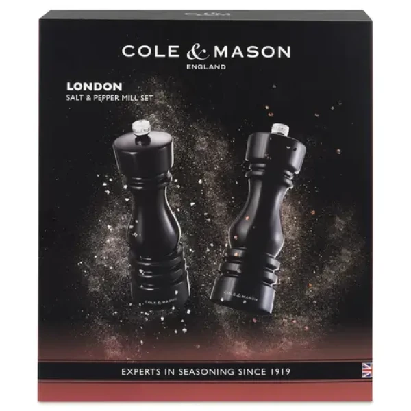 ColeMason London černá Gloss / Sada mlýnků na sůl a pepř / bukové dřevo / 18 cm / dárkové balení (H233098)